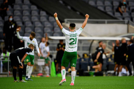 Astrit Selmani of Hammarby celebrates