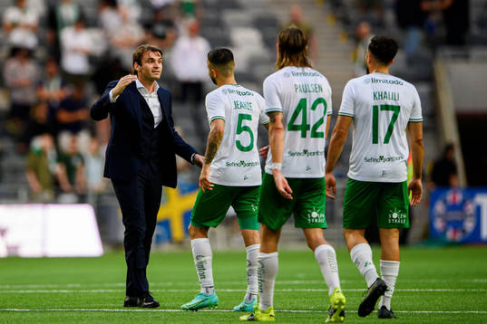 Milos Milojevic, head coach of Hammarby celebrates
