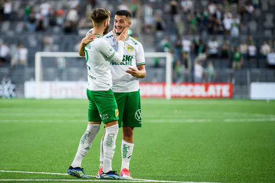 Simon Sandberg and Astrit Selmani of Hammarby celebrate