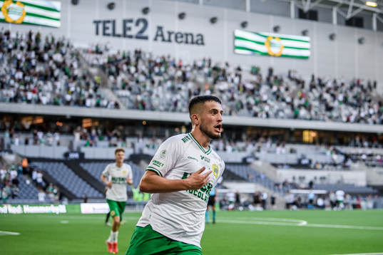 Astrit Selmani of Hammarby celebrates