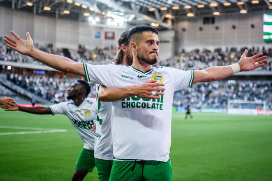 Astrit Selmani of Hammarby celebrates