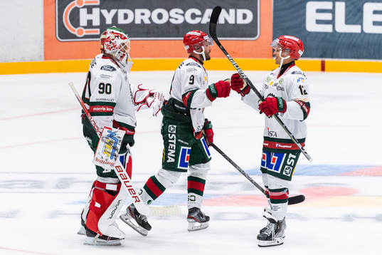 Frölundas målvakt Matthew Tomkins, Jan Mursak och Max