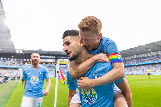 Malmö FFs Antonio Colak jublar med Anders Christiansen