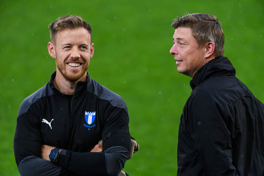 Physio Mark Read and Jon Dahl Tomasson, head coach