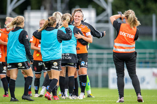 Josefine Rybrink of Kristianstad celebrate