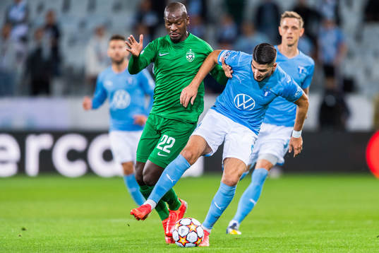 Jordan Ikoko of Ludogorets and Antonio Colak of Malmö FF