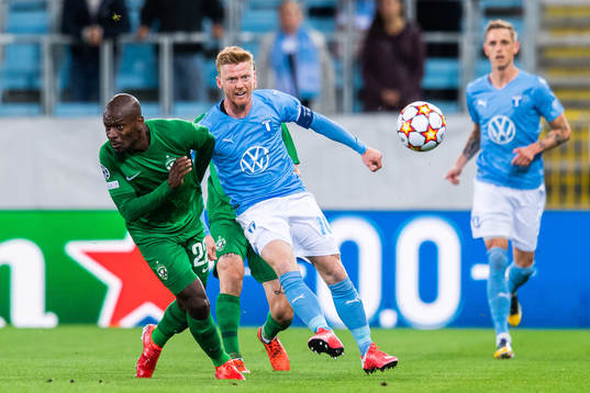 Jordan Ikoko of Ludogorets and Anders Christiansen of