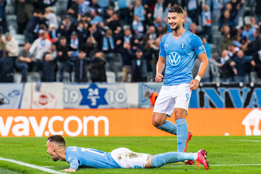 Veljko Birmancevic of Malmö FF celebrates next to Antonio