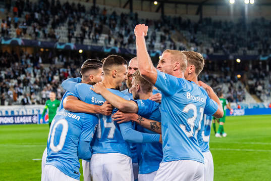 Franz Brorsson of Malmö FF celebrates with team mates