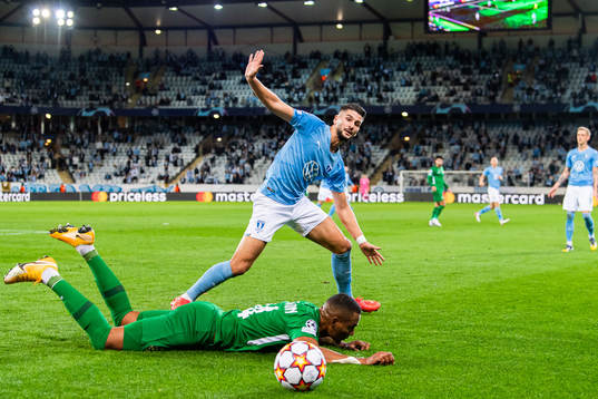 Olivier Verdon of Ludogorets and Antonio Colak of Malmö FF