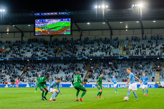 Jordan Ikoko of Ludogorets defends against Erdal Rakip and