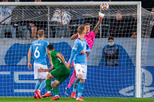 Goalkeeper Johan Dahlin of Malmö FF with a save