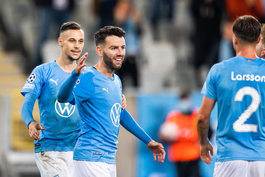 Veljko Birmancevic and Erdal Rakip of Malmö FF celebrate