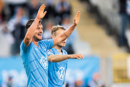 Eric Larsson and Oscar Lewicki of Malmö FF celebrate