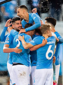 Jo Inge Berget of Malmö FF celebrates with Antonio Colak,