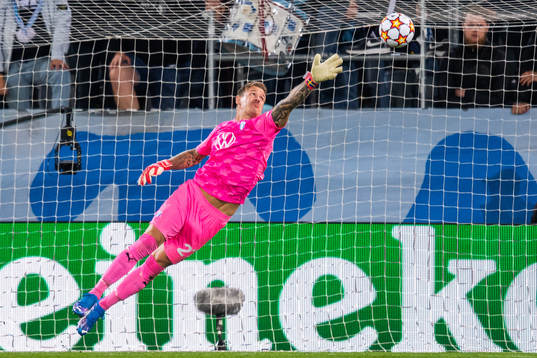 Goalkeeper Johan Dahlin of Malmö FF with a save