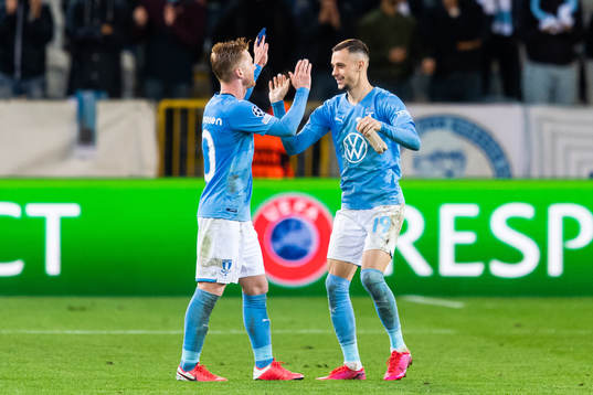 Anders Christiansen and Veljko Birmancevic of Malmö FF