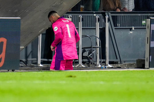 Goalkeeper Justin Bijlow of Feyenoord leaves the pitch