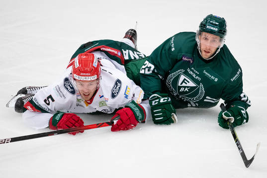 Frölundas Filip Johansson och Färjestads Per Åslund