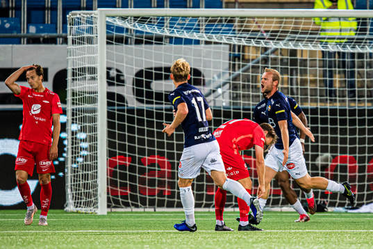 Herman Sørby Stengel of Strømsgodset celebrates