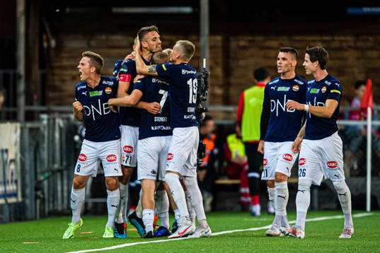 Gustav Valsvik of Strømsgodset celebrates