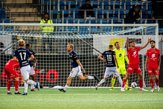Herman Sørby Stengel of Strømsgodset celebrates
