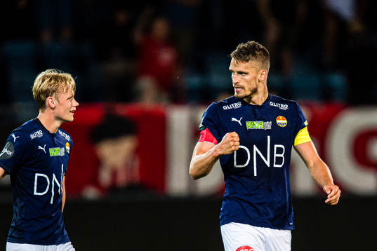 Gustav Valsvik of Strømsgodset celebrates