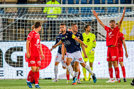Gustav Valsvik of Strømsgodset celebrates