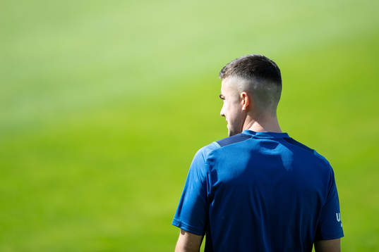 Halmstads Emil Tot Wikström före fotbollsmatchen i