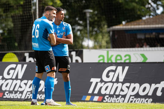 Halmstads Amir Al-Ammari jublar med Edvin Kurtulus