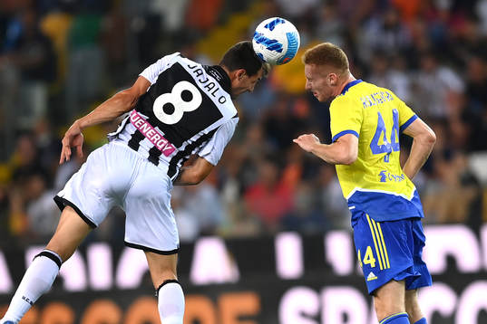Mato Jajalo of Udinese and Dejan Kulusevski of Juventus