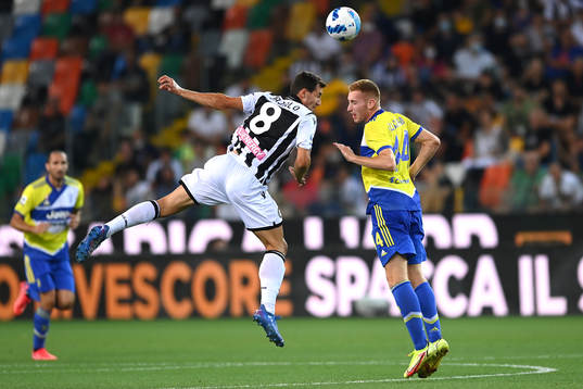 Mato Jajalo of Udinese and Dejan Kulusevski of Juventus
