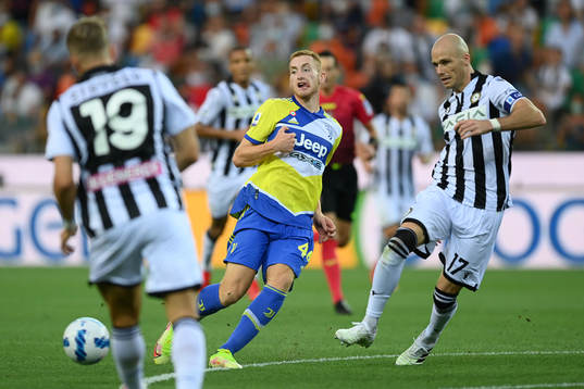 Dejan Kulusevski of Juventus and Bram Nuytinck of udinese