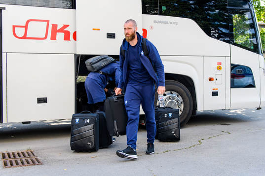 Jo Inge Berget of Malmö FF arrive at the team hotel