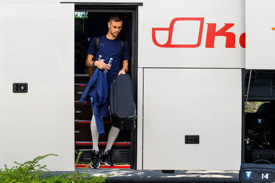 Veljko Birmancevic of Malmö FF arrive at the team hotel