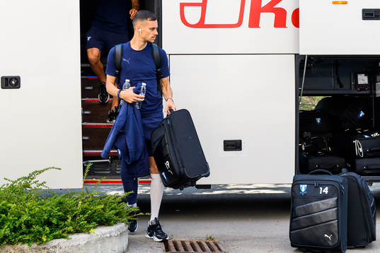 Veljko Birmancevic of Malmö FF arrive at the team hotel