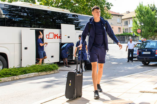 Anel Ahmedhodzic of Malmö FF arrive at the team hotel