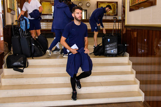 Erdal Rakip of Malmö FF arrive at the team hotel