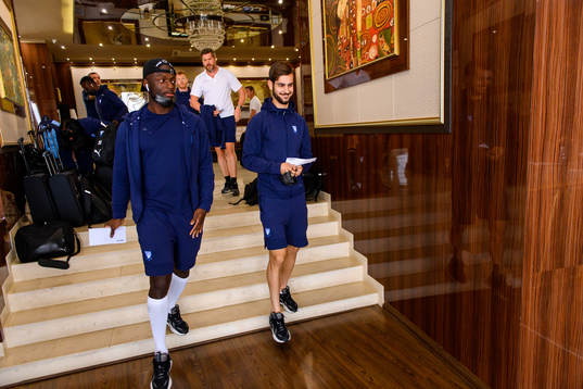 Goalkeeper Ismael Diawara and Adi Nalic of Malmö FF arrive