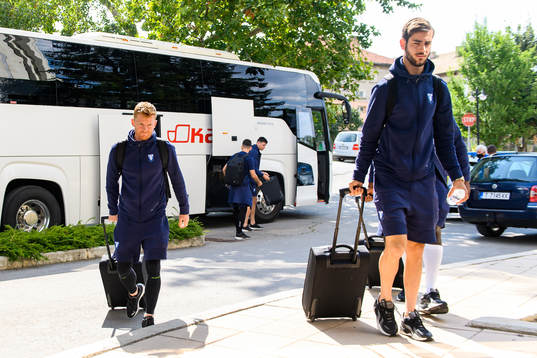 Anders Christiansen and Adi Nalic of Malmö FF arrive at
