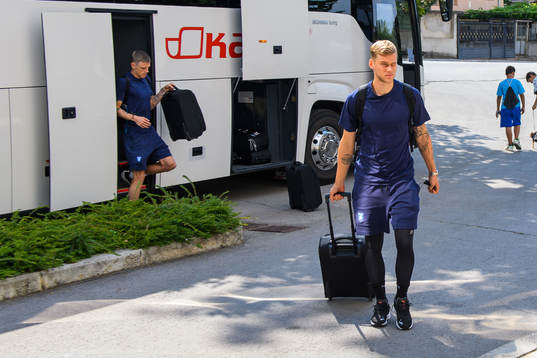 Felix Beijmo of Malmö FF arrive at the team hotel