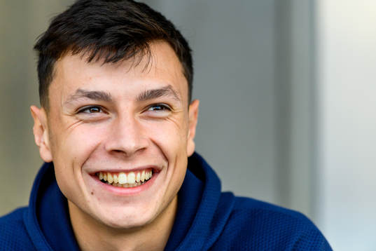 Anel Ahmedhodzic of Malmö FF is interviewed by the media