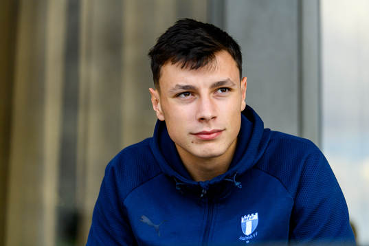 Anel Ahmedhodzic of Malmö FF is interviewed by the media