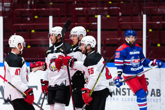 Malmö Redhawks Marcus Sylvegård jublar med lagkamrater