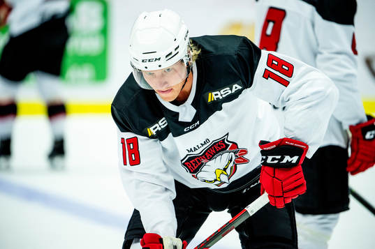 Malmö Redhawks Marcus Sylvegård värmer upp innan