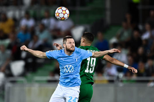 Lasse Nielsen of Malmö FF and Pieros Sotiriou of Ludogorets
