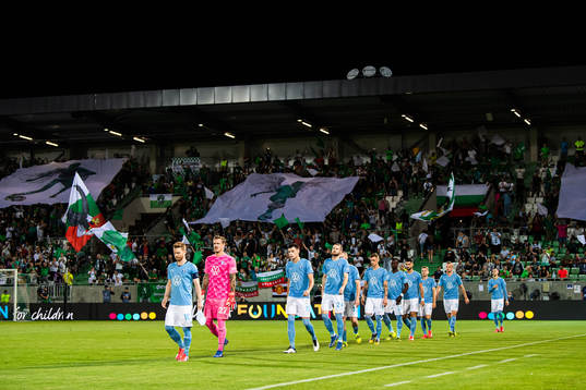 Players of Malmö FF enter the pitch