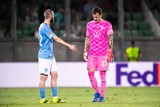 Goalkeeper Johan Dahlin of Malmö FF looks dejected when