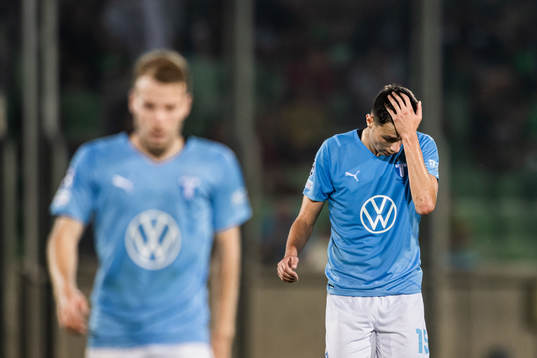 Anel Ahmedhodzic of Malmö FF looks dejected