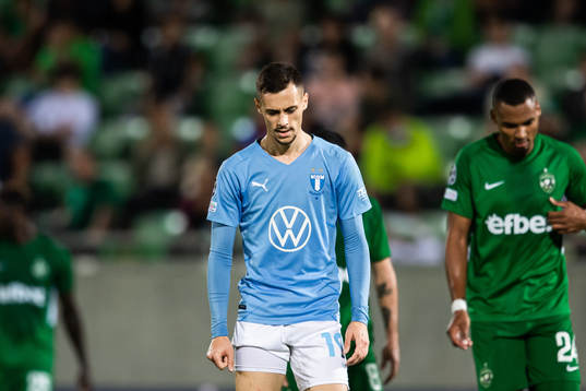 Veljko Birmancevic of Malmö FF looks dejected